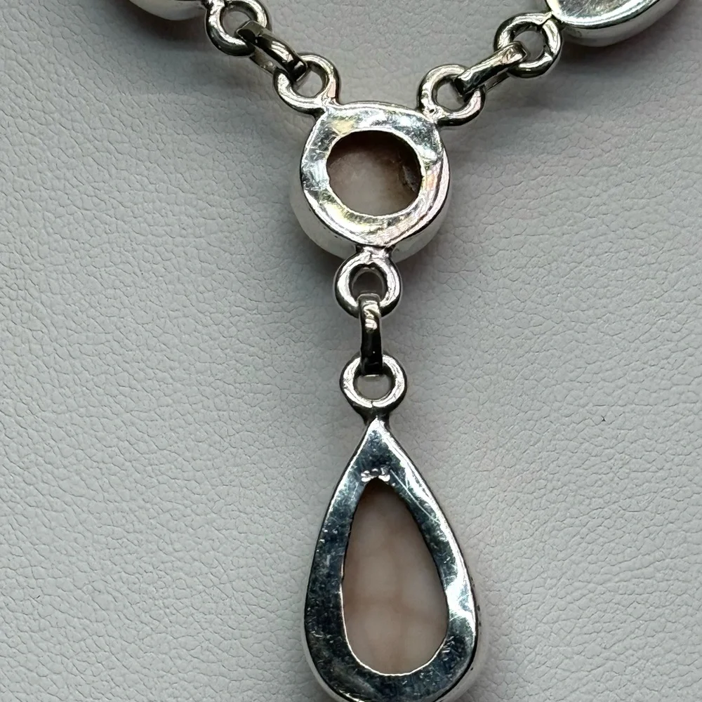 NLP1 Genuine Pink Larimar (Natrolite) Lariat Necklace Paperclip Necklace S925 - Picture 9 of 9